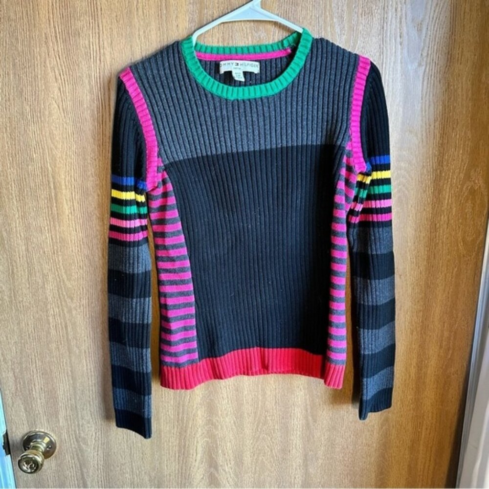 Tommy Hilfiger Size Petite Large Ribbed Sweater Multicolored